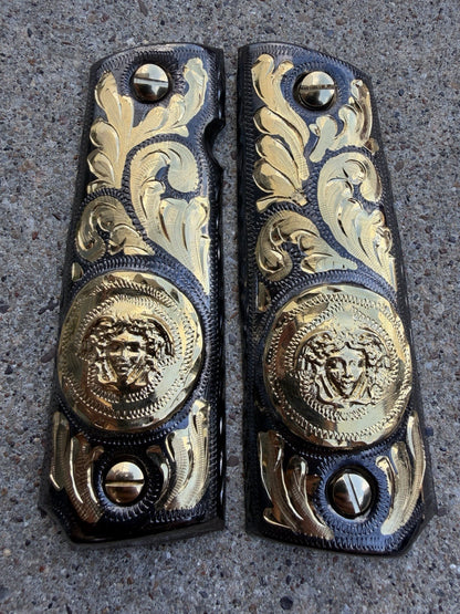 1911 45 38 Super Full Size Versace Gold Gun Pistol Grip Cachas & 24K Screws
