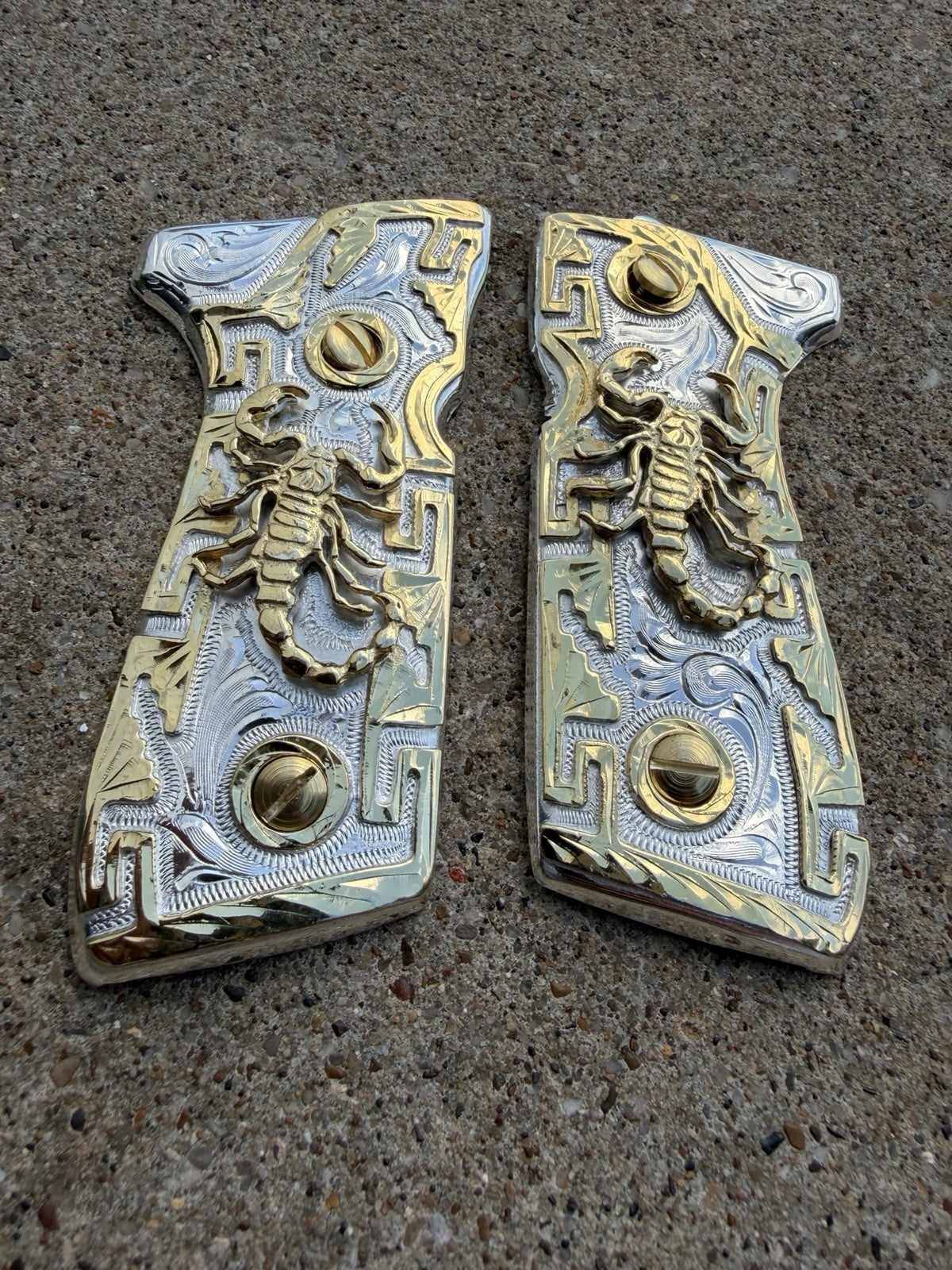 Beretta 92FS Cachas Scorpion Gold Plated Pistol Custom Grips & Gold Screws
