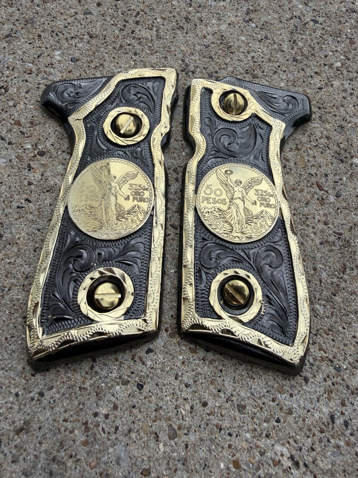 Beretta 92FS Cachas San Judas Gold Plated Pistol Custom Grips & Gold Screws