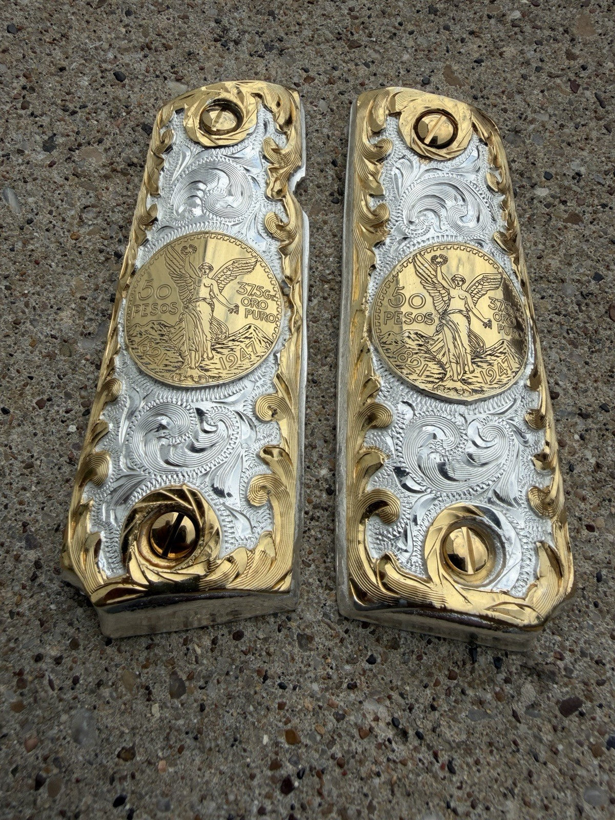 1911 45 38 Super Full Size Centenario Gold Gun Pistol Grip Cachas & 24K Screws