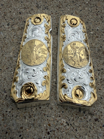 1911 45 38 Super Full Size Centenario Gold Gun Pistol Grip Cachas & 24K Screws