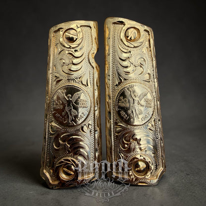 1911 45 38 Super Full Size Centenario Gold Gun Pistol Grip Cachas & 24K Screws