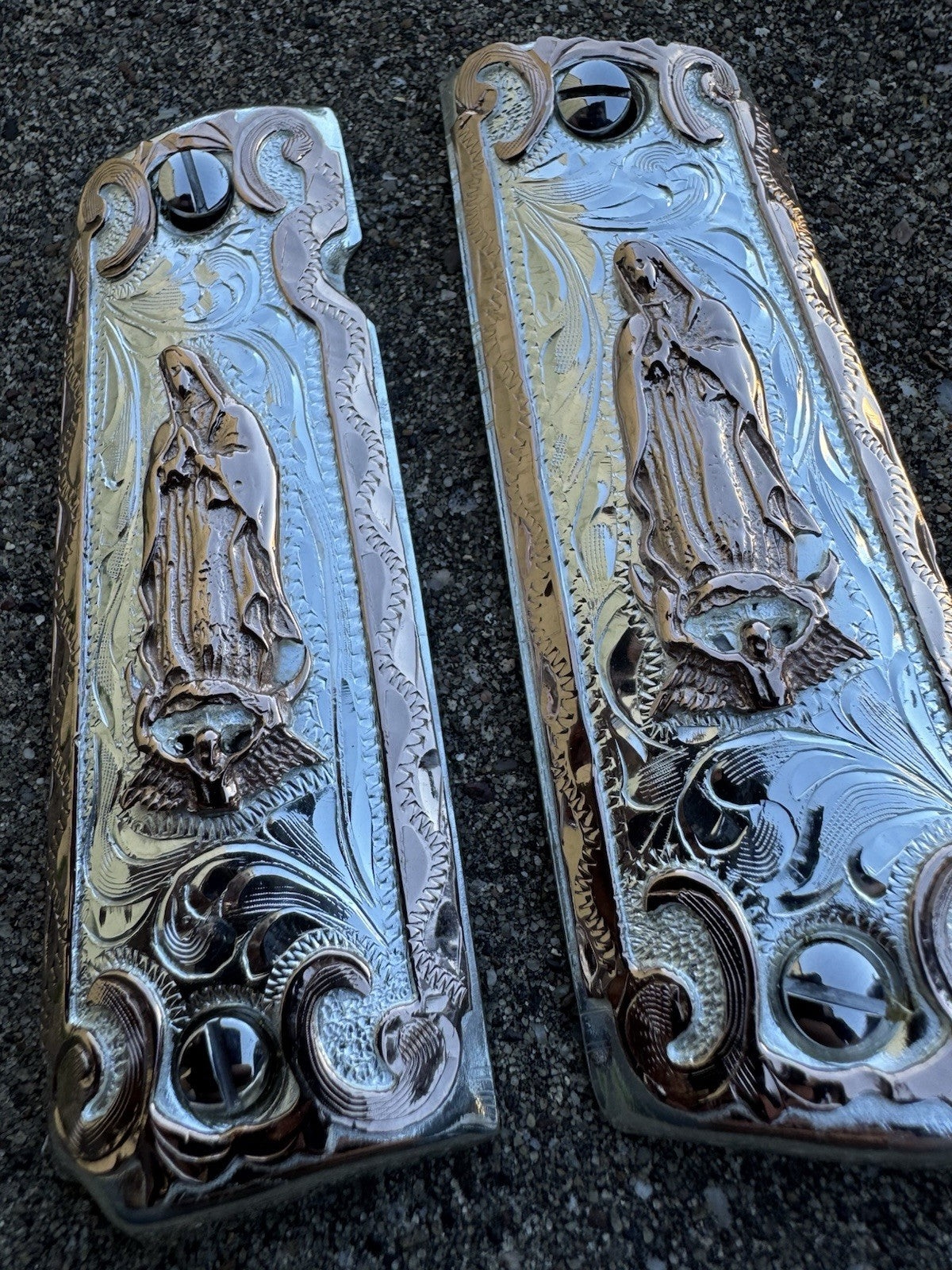 1911 45 38 Super Full Size Virgen De Guadalupe Gold Pistol Grip Cachas & Screws