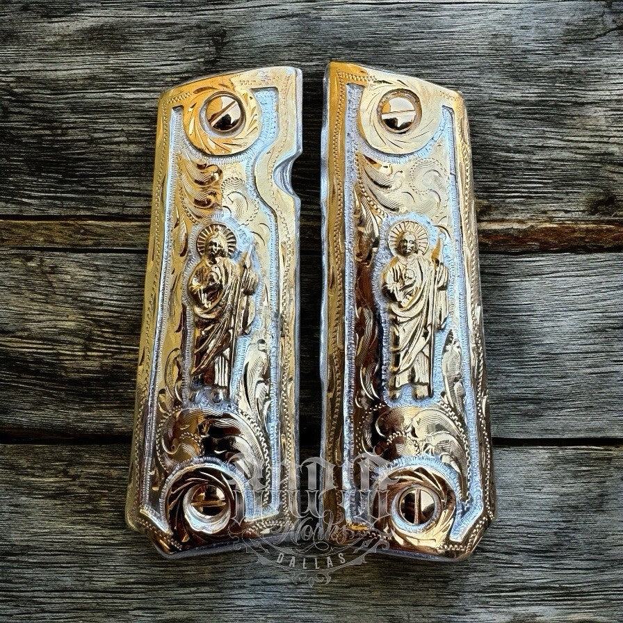 1911 45 38 Super Full Size San Judas Gold Gun Pistol Grip Cachas & 24K Screws