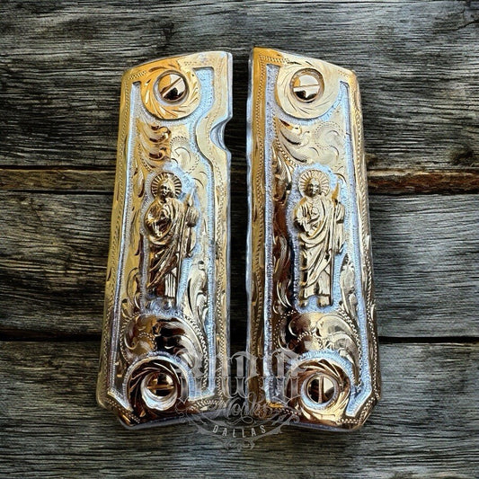 1911 45 38 Super Full Size San Judas Gold Gun Pistol Grip Cachas & 24K Screws