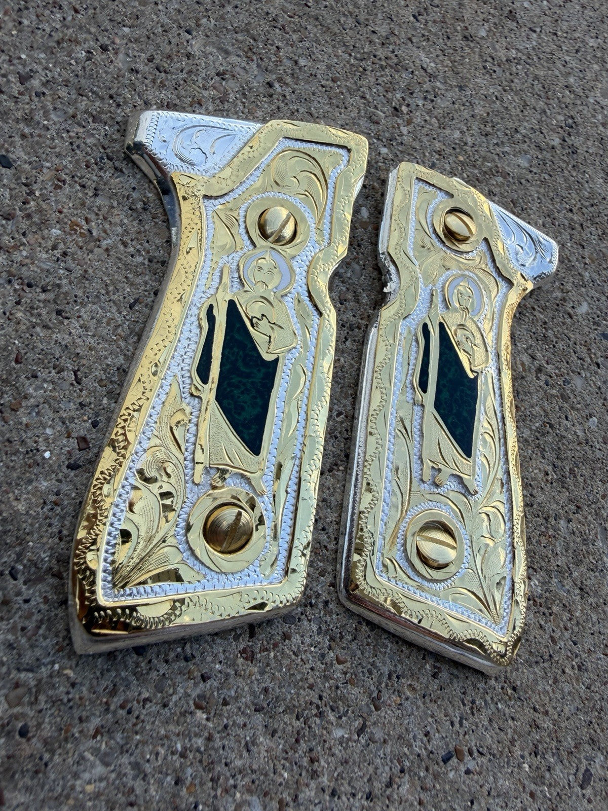 Beretta 92FS Cachas San Judas Gold Plated Pistol Custom Grips & Gold Screws