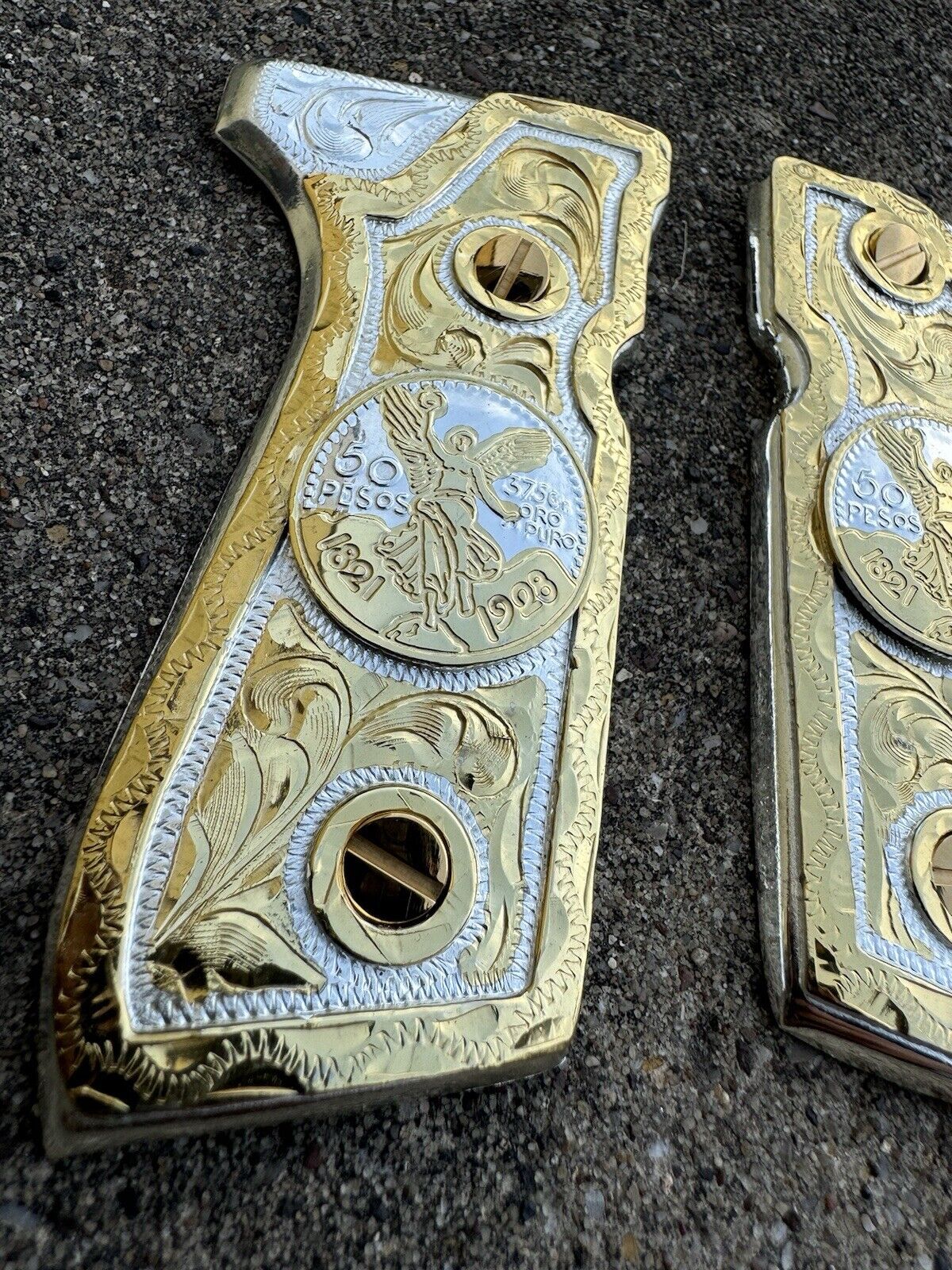 Beretta 92FS Cachas Centenario Gold Plated Pistol Custom Grips & Gold Screws