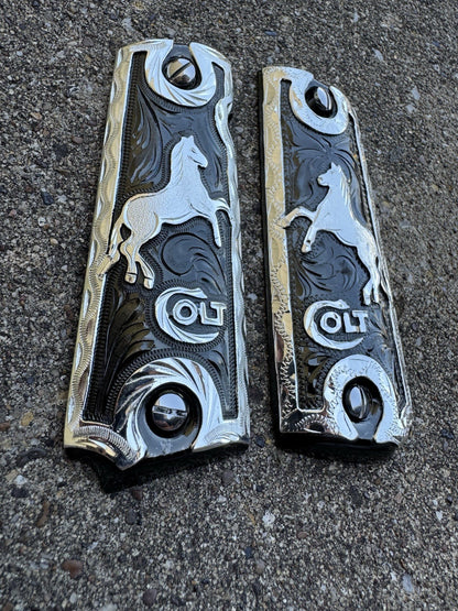 1911 45 38 Super Full Size Colt Horse Gun Pistol Grip Cachas & Polished Screws