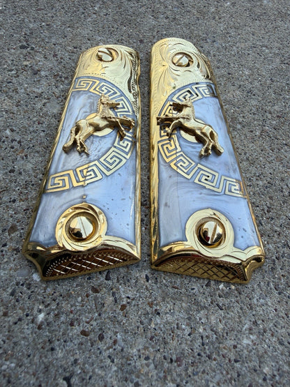 1911 45 38 Super Full Size Horse Gold Gun Pistol Grip Cachas & 24K Screws