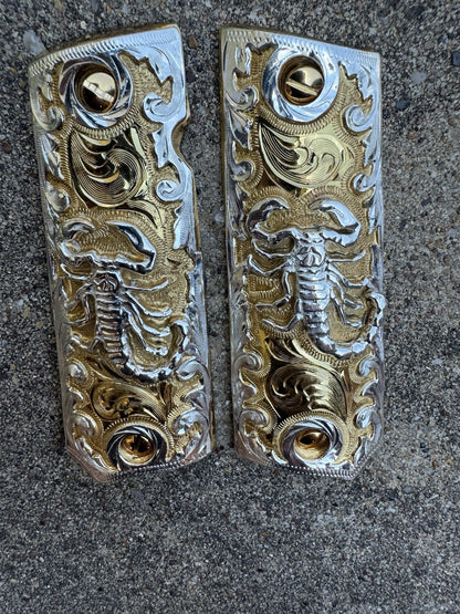 1911 45 38 Super Scorpion Full Size Gold Gun Pistol Grip Cachas & 24K Screws