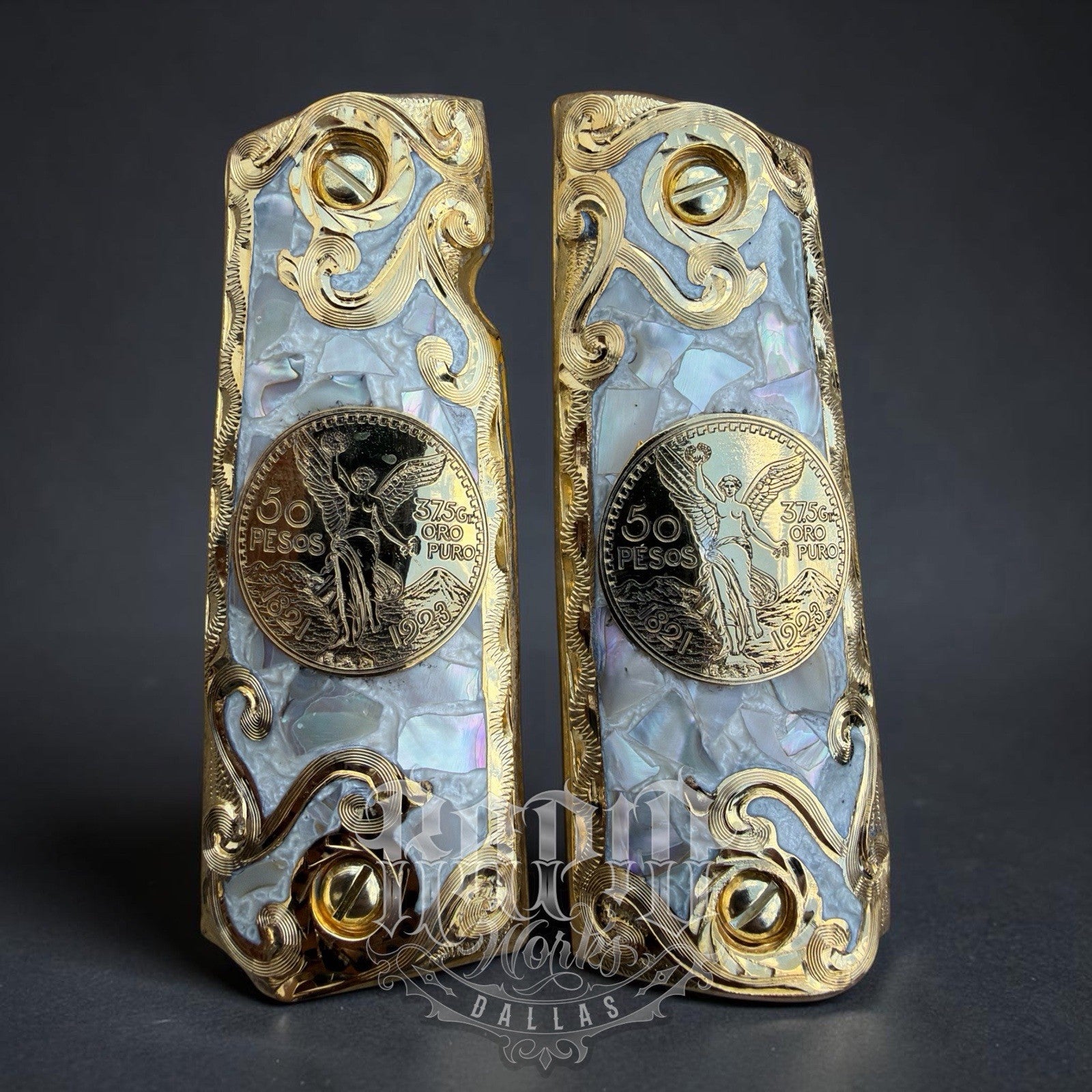 1911 45 38 Super Full Size Centenario Gold Gun Pistol Grip Cachas & 24K Screws