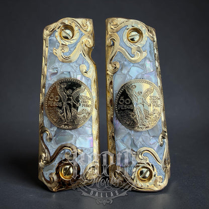 1911 45 38 Super Full Size Centenario Gold Gun Pistol Grip Cachas & 24K Screws