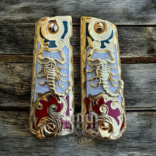 1911 45 38 Super Scorpion Full Size Gold Gun Pistol Grip Cachas & 24K Screws