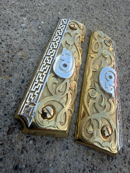 1911 45 38 Super Full Size COLT Gold Gun Pistol Grip Cachas Chapeado & 24K Screw
