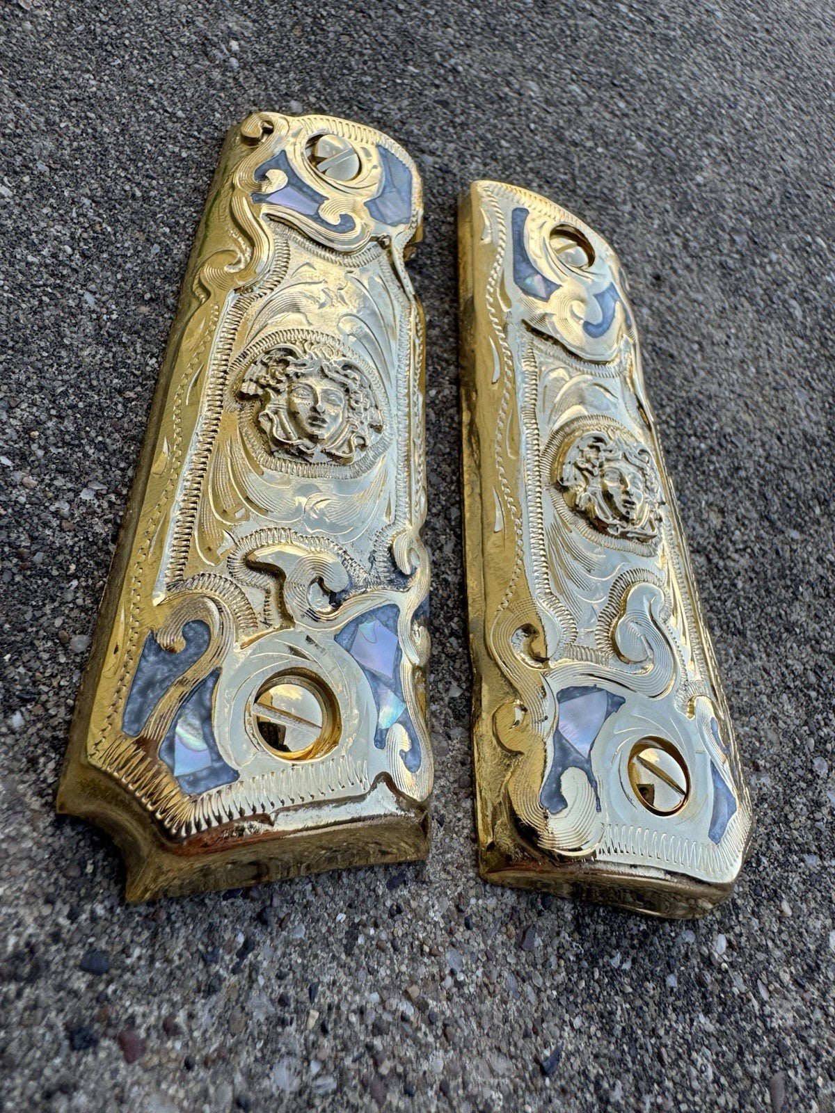 1911 45 38 Super Full Size Versace Gold Gun Pistol Grips Cachas & 24K Screws