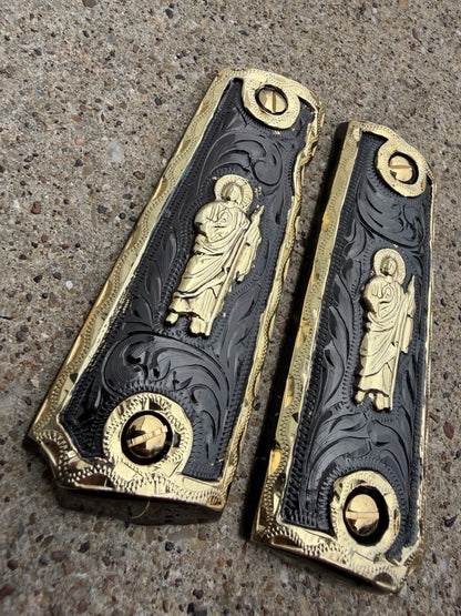 1911 45 38 Super Full Size San Judas Gold Gun Pistol Grip Cachas & 24K Screws