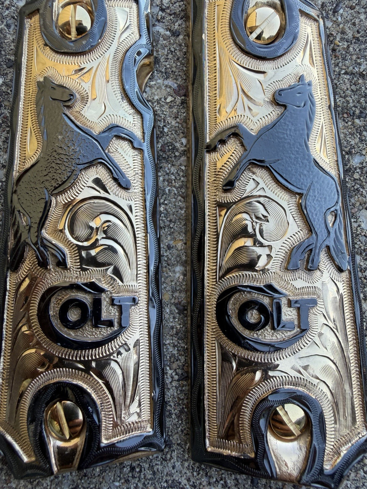 1911 45 38 Super Full Size Horse Gold Gun Pistol Grip Cachas & 24K Screws