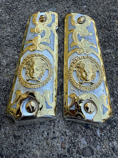 1911 45 38 Super Versace Full Size Gold Gun Pistol Grip Cachas & 24K Screws
