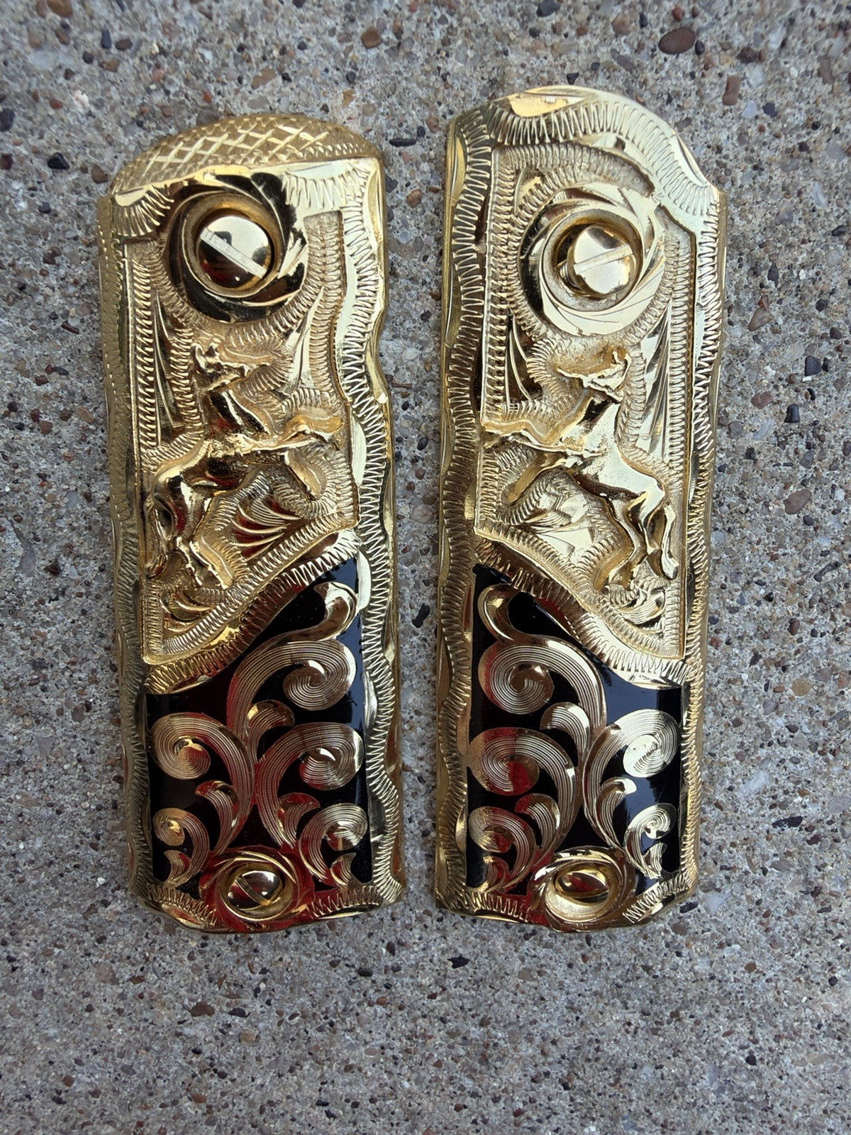 1911 45 38 Super Full Size Horse Gold Gun Pistol Grip Cachas & 24K Screws