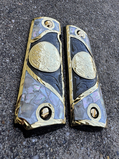 1911 45 38 Super Full Size Centenario Gold Gun Pistol Grip Cachas & 24K Screws