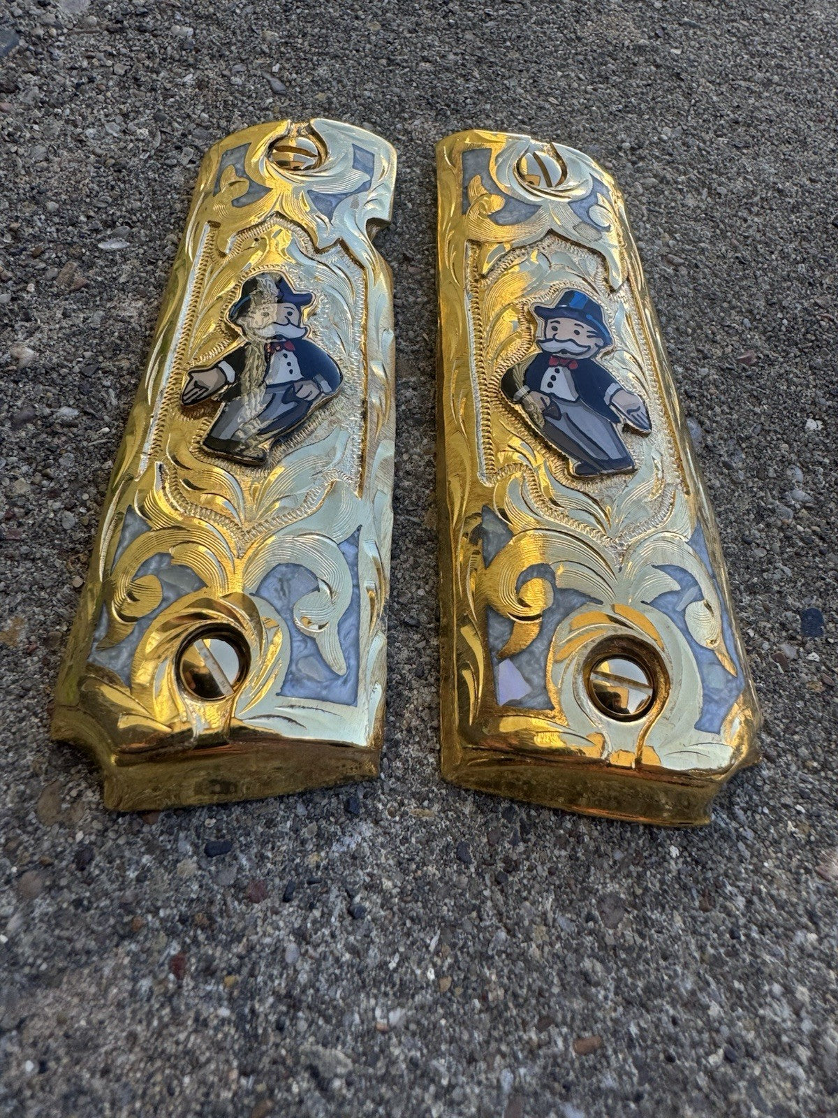 1911 45 38 Super Full Size Monopoly Gold Gun Pistol Grip Cachas & 24K Screws