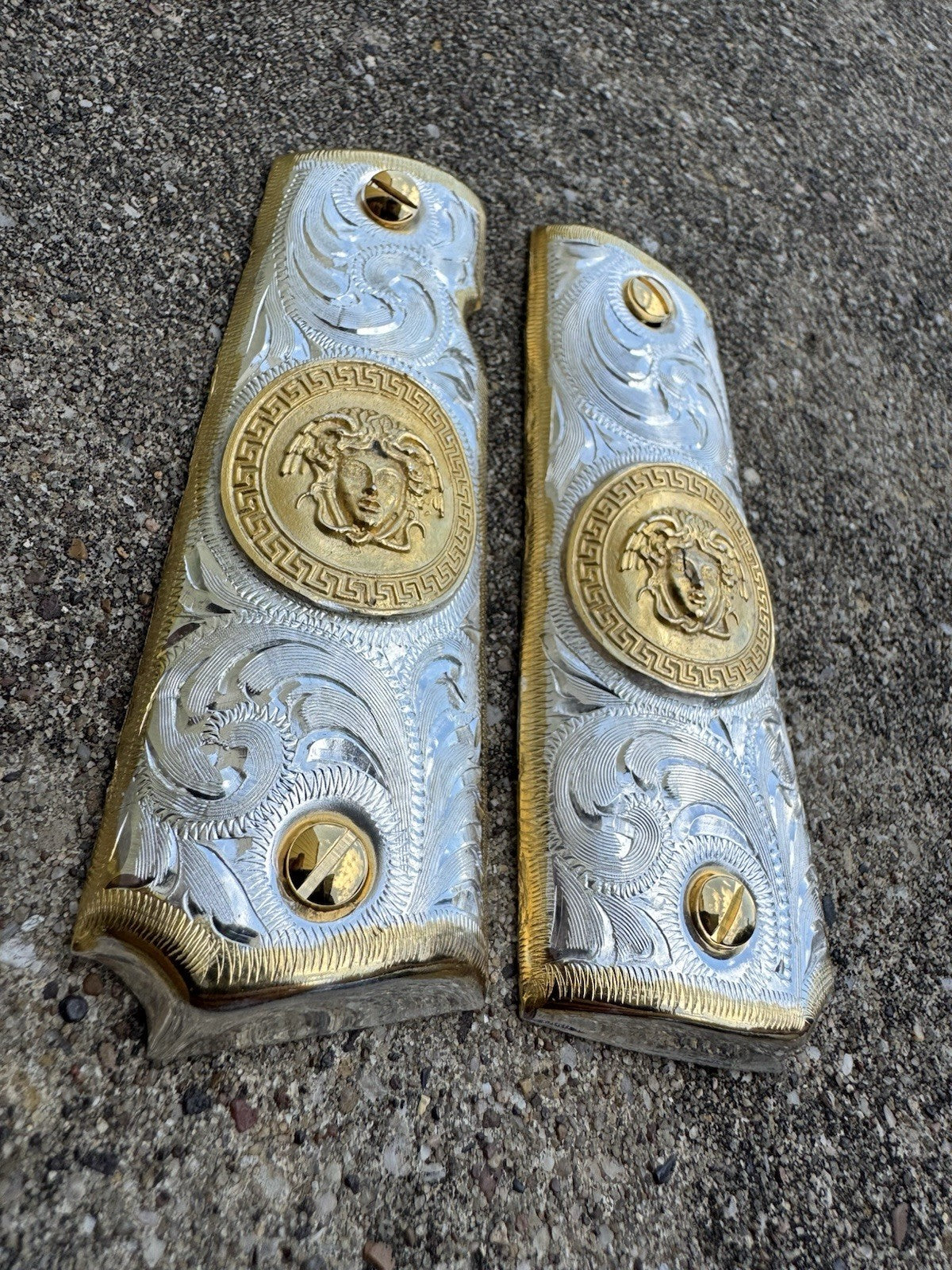 1911 45 38 Super Full Size Versace Gold Gun Pistol Grip Cachas & 24K Screws