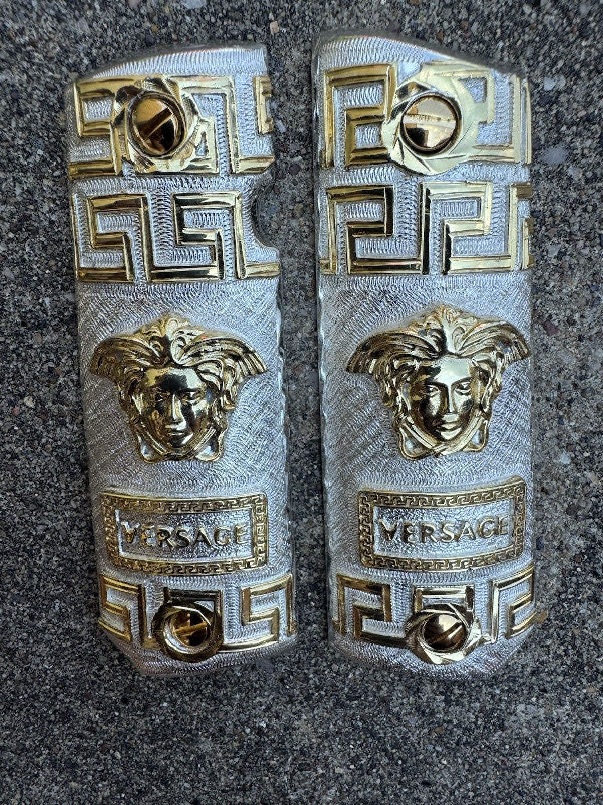 1911 45 38 Super Versace Full Size Gold Gun Pistol Grip Cachas & 24K Screws