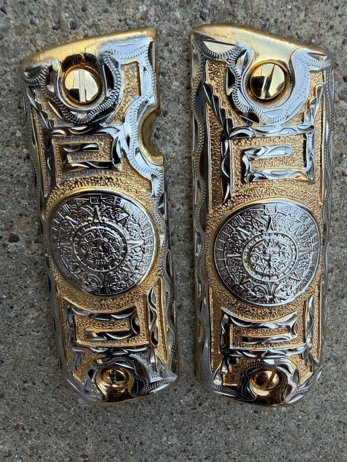 1911 45 38 Super Full Size Azteca Gold Gun Pistol Grip Cachas & 24K Screws