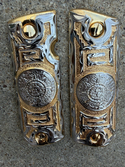 1911 45 38 Super Full Size Azteca Gold Gun Pistol Grip Cachas & 24K Screws