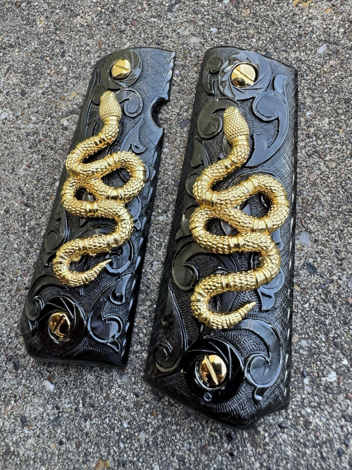 1911 45 38 Super Full Size Snake Gold Gun Pistol Grip Cachas & 24K Screws