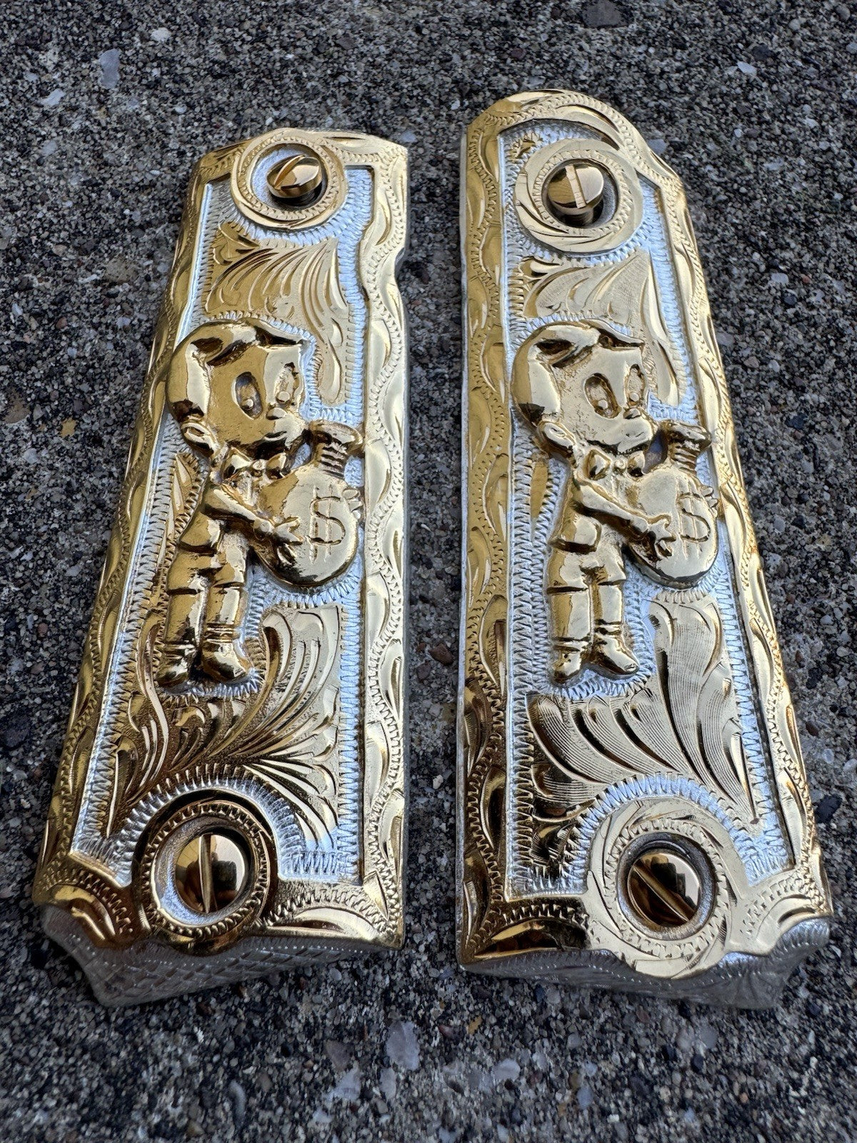 1911 45 38 Super Full Size Richie Rich Gold Gun Pistol Grip Cachas & 24K Screws