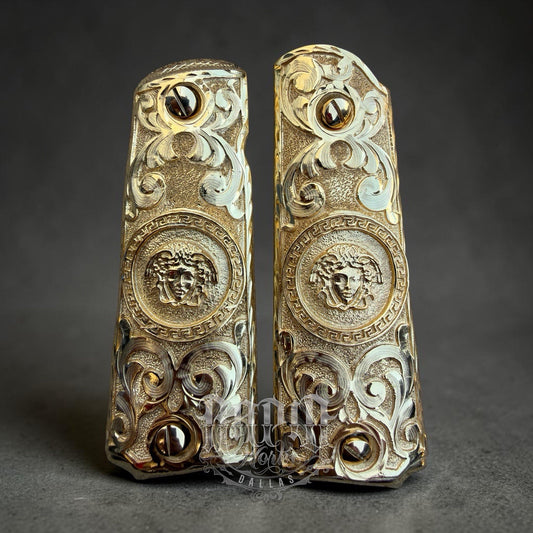 1911 45 38 Super Full Size Versace Gold Gun Pistol Grip Cachas & 24K Screws