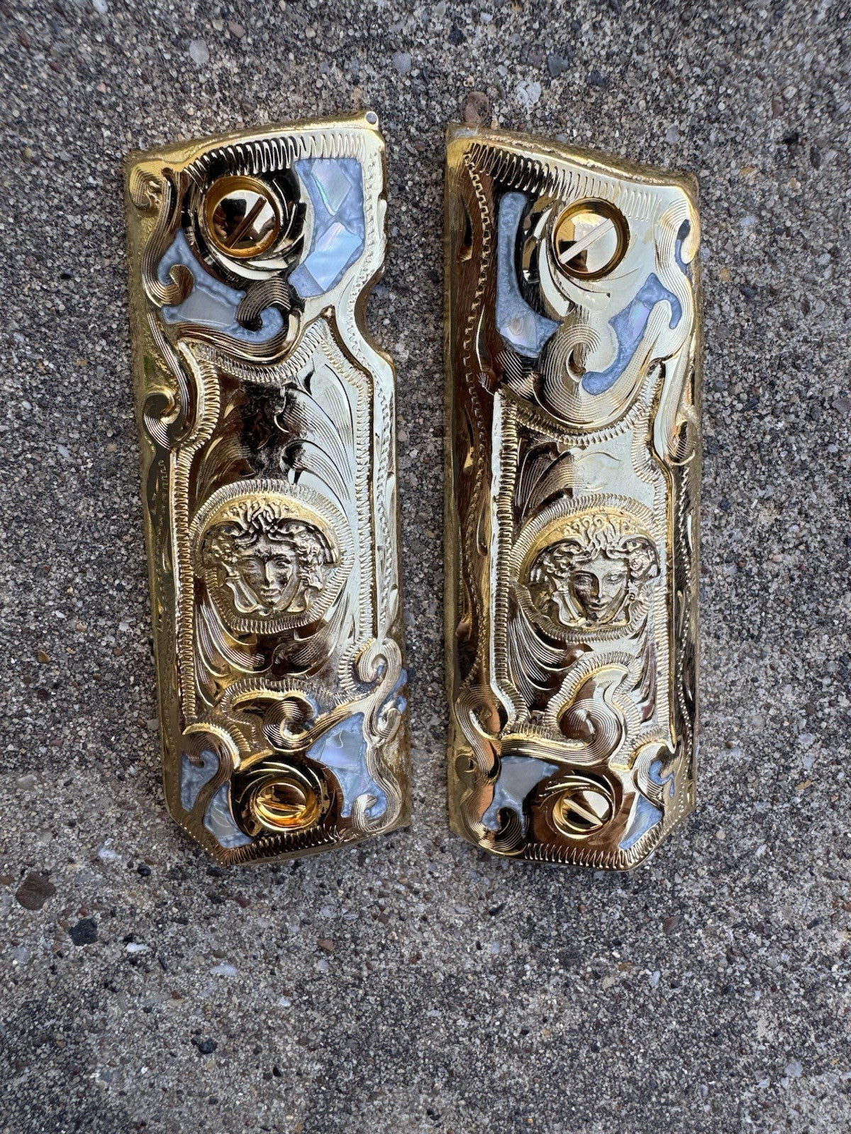 1911 45 38 Super Full Size Versace Gold Gun Pistol Grips Cachas & 24K Screws