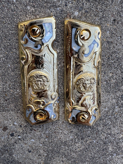 1911 45 38 Super Full Size Versace Gold Gun Pistol Grips Cachas & 24K Screws