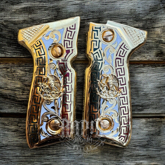 Beretta 92FS Cachas Aguila Gold Plated Pistol Custom Grips & Gold Screws