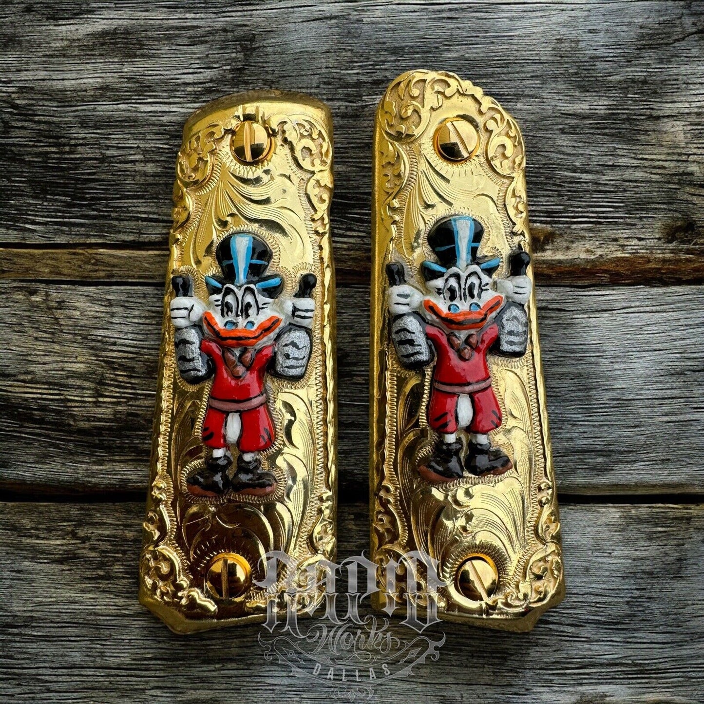 1911 45 38 Super Full Size Mcscrooge Duck Gold Gun Pistol Grip Cachas &24K Screw