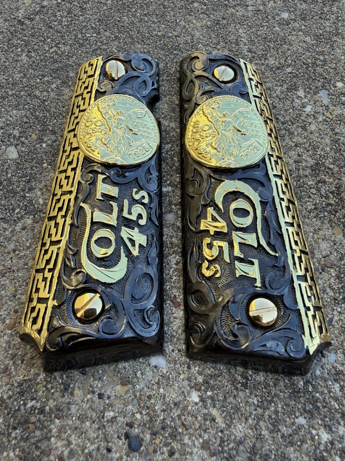 1911 45 38 Super Full Size Centenario Gold Gun Pistol Grip Cachas & 24K Screws