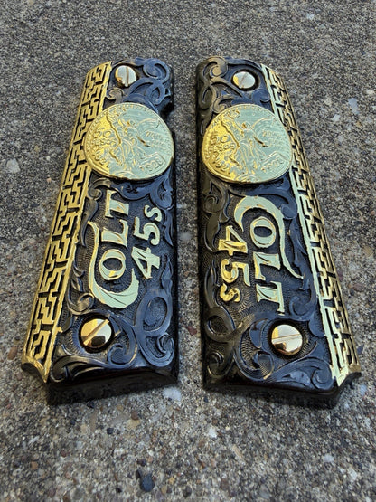 1911 45 38 Super Full Size Centenario Gold Gun Pistol Grip Cachas & 24K Screws