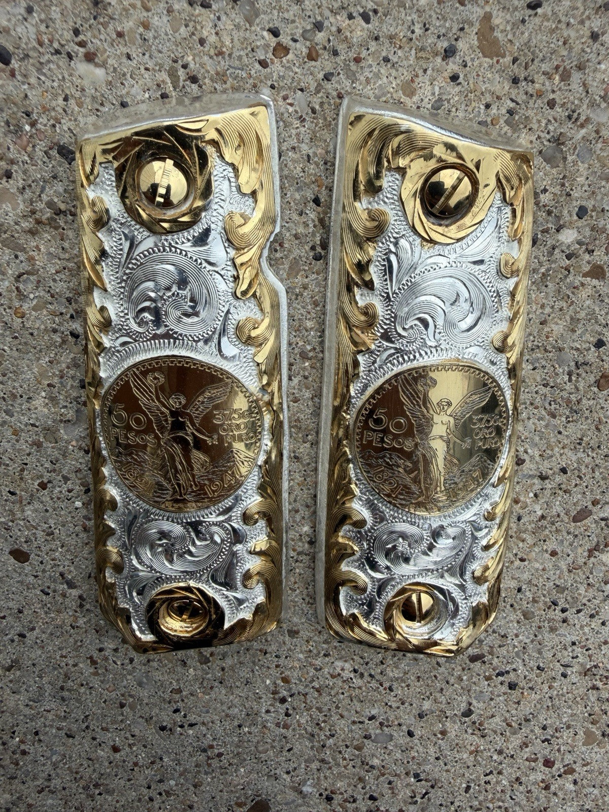 1911 45 38 Super Full Size Centenario Gold Gun Pistol Grip Cachas & 24K Screws