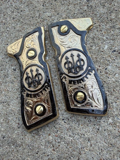 Beretta 92FS Cachas Gold Plated Pistol Custom Grips & Gold Screws