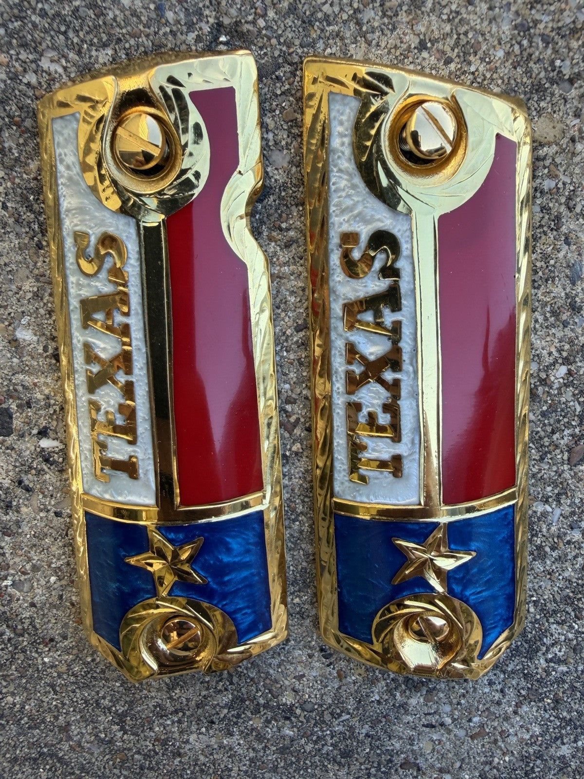 1911 45 38 Super Full Size Texas Gold Gun Pistol Grip Cachas & 24K Screws