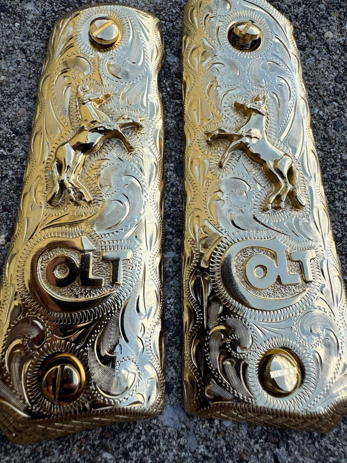 1911 45 38 Super Full Size Colt Horse Gold Gun Pistol Grip Cachas & 24K Screws