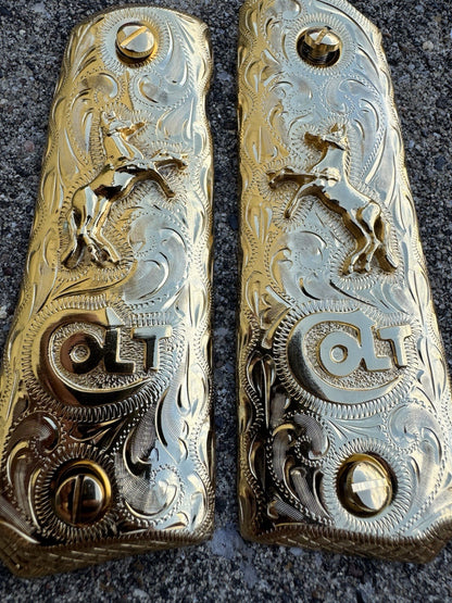 1911 45 38 Super Full Size Colt Horse Gold Gun Pistol Grip Cachas & 24K Screws