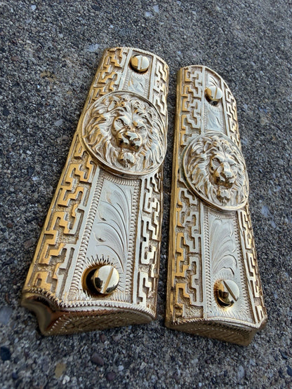 1911 45 38 Super Full Size Gold Gun Pistol Grip Cachas Chapeado & 24K Screws