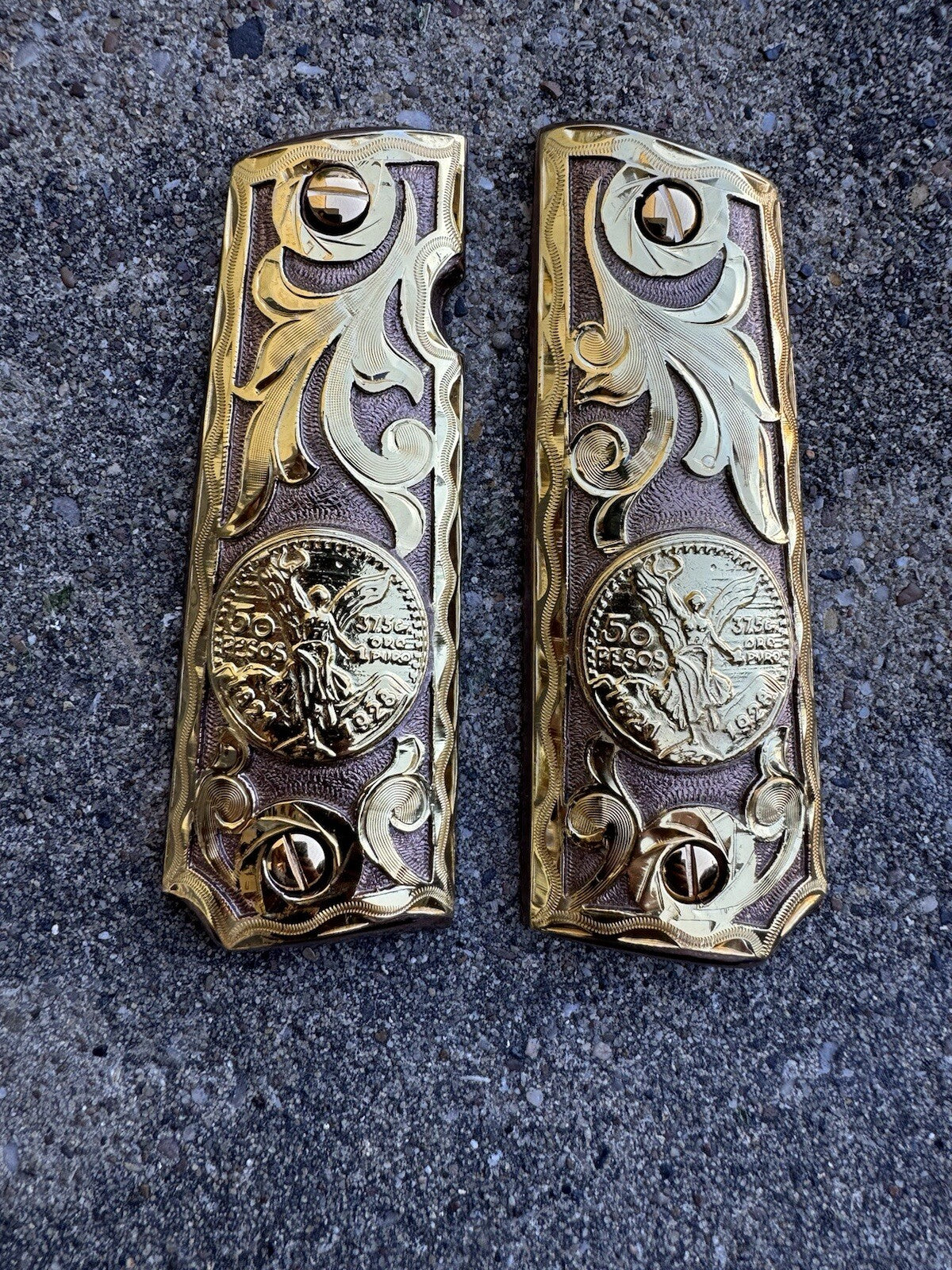 1911 45 38 Super Full Size Centenario Rose Gold Gun Grip Cachas & 24K Screws