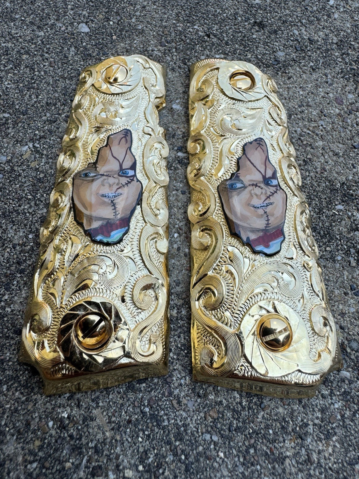 1911 45 38 Super Chucky Full Size Gold Gun Pistol Grip Cachas & 24K Screws