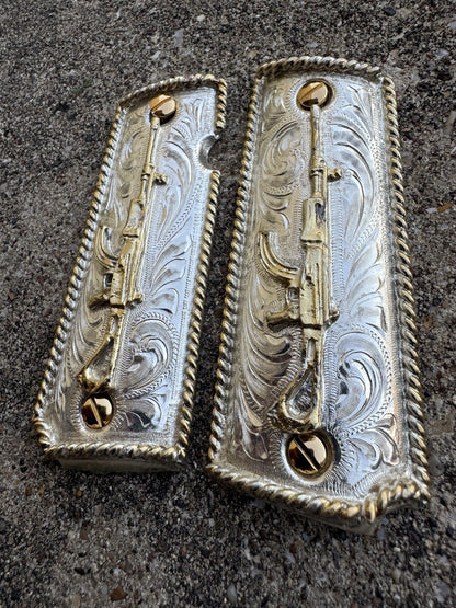 1911 45 38 Super Full Size Gold Gun Pistol Grip Cachas Chapeado & 24K Screws