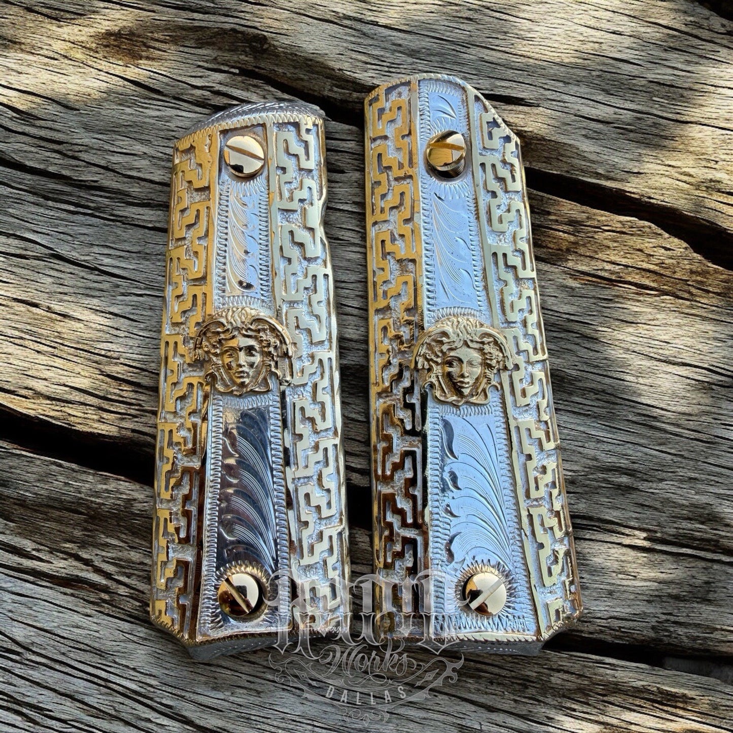 1911 45 38 Super Full Size Versace Gold Gun Pistol Grip Cachas & 24K Screws