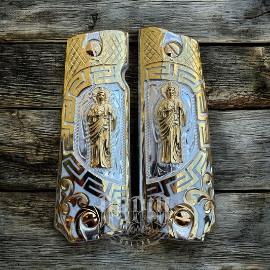 1911 45 38 Super Full Size San Judas Gold Gun Pistol Grip Cachas & 24K Screws