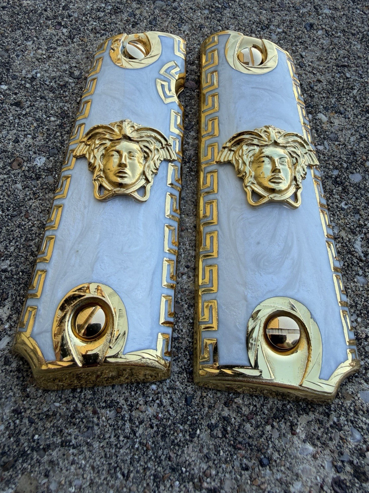1911 45 38 Super Full Size Versace Gold Gun Pistol Grip Cachas & 24K Screws